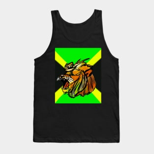 Conquering lion on the Jamaican flag, in black green and gold - Jamaica Tank Top